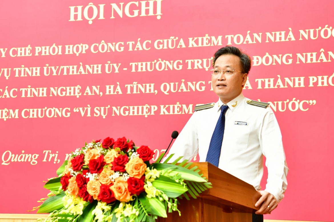 Tổng Kiểm toán Nhà nước Nguyễn Hữu Nghĩa phát biểu tại hội nghị. Ảnh: N. LỘC