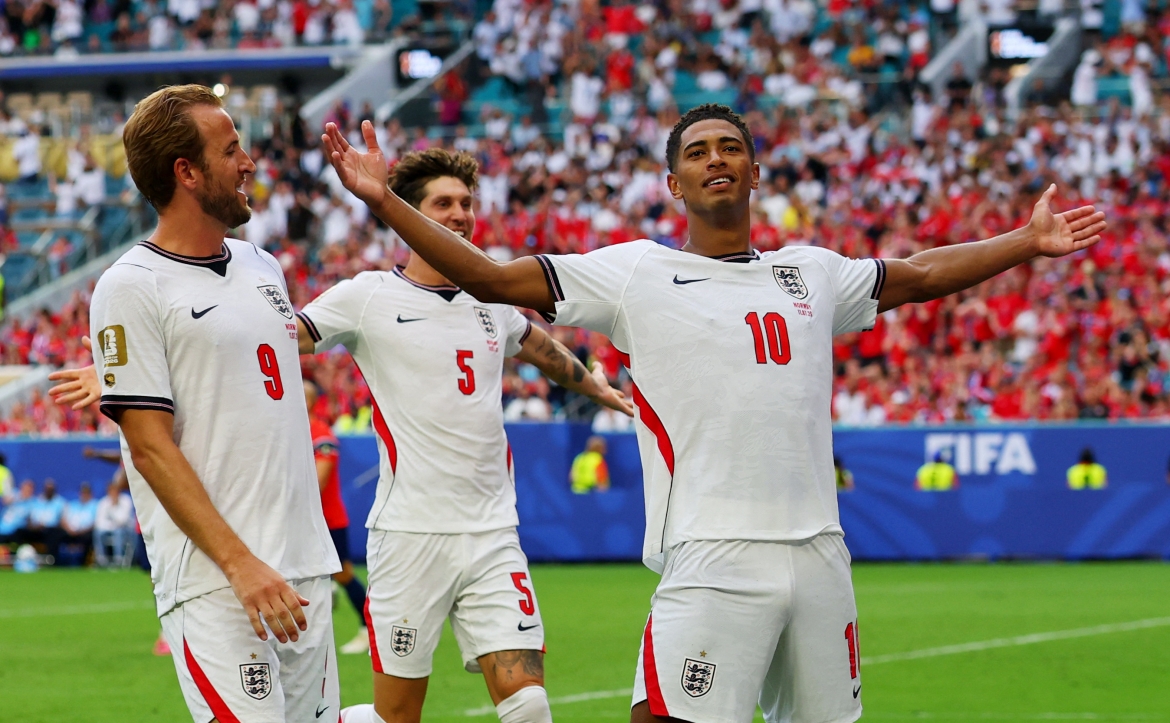 Bellingham lập cú đúp giúp Anh thắng ngược Na Uy 2-1 ở tứ kết. (Ảnh: Reuters)