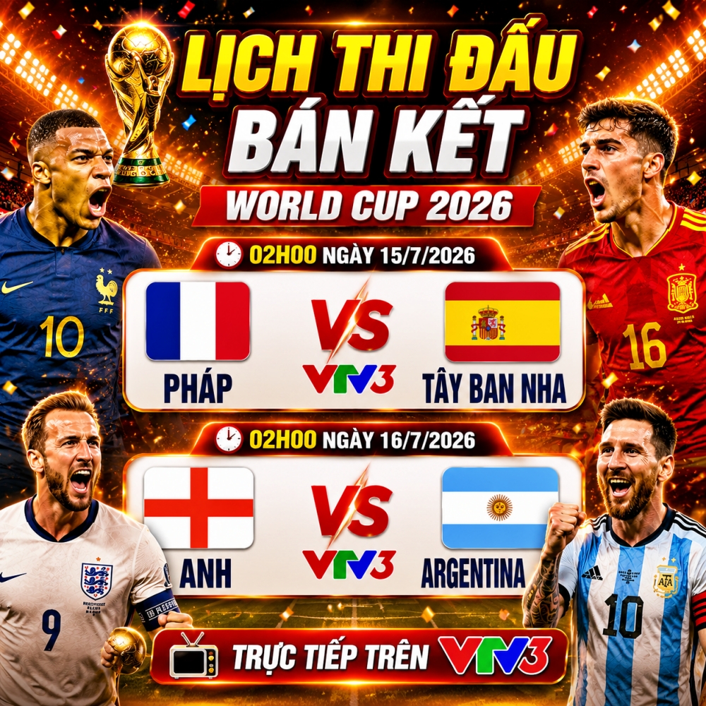 Lịch thi đấu bán kết World Cup 2026.