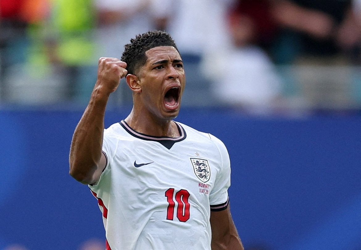 Bellingham lập cú đúp giúp Anh thắng Na Uy 2-1. (Ảnh: Reuters)
