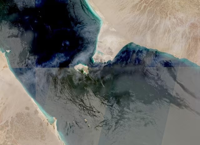 Hình ảnh vệ tinh cho thấy eo biển Bab el Mandeb, một tuyến đường thủy quan trọng và là cửa ngõ vào Biển Đỏ. (Ảnh: Reuters)