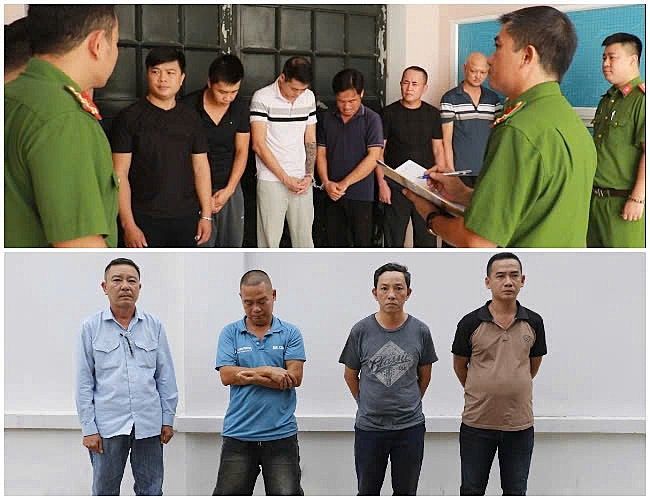 Các đối tượng bị bắt giữ. (Ảnh: Công an Nghệ An).