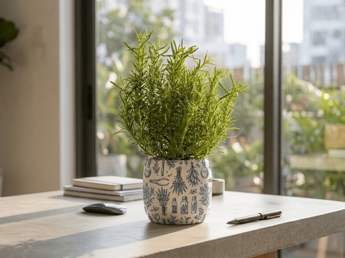 Cây hương thảo để bàn làm việc