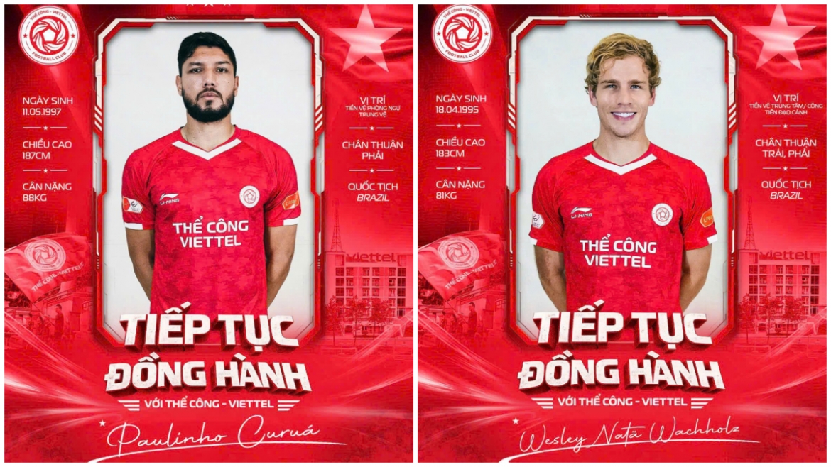 CLB Thể Công Viettel chính thức gia hạn hợp đồng với hai ngoại binh Wesley Nata và Paulinho Martin cho mùa giải mới.