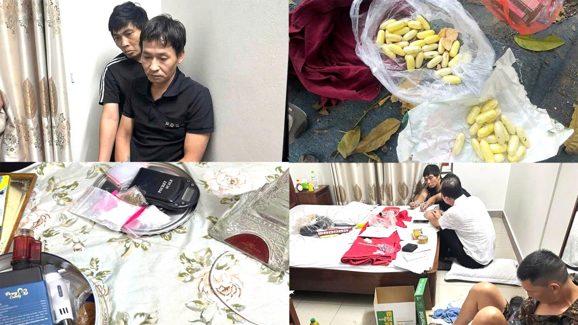 Các đối tượng và tang vật Công an phường Kim Liên đã bắt giữ