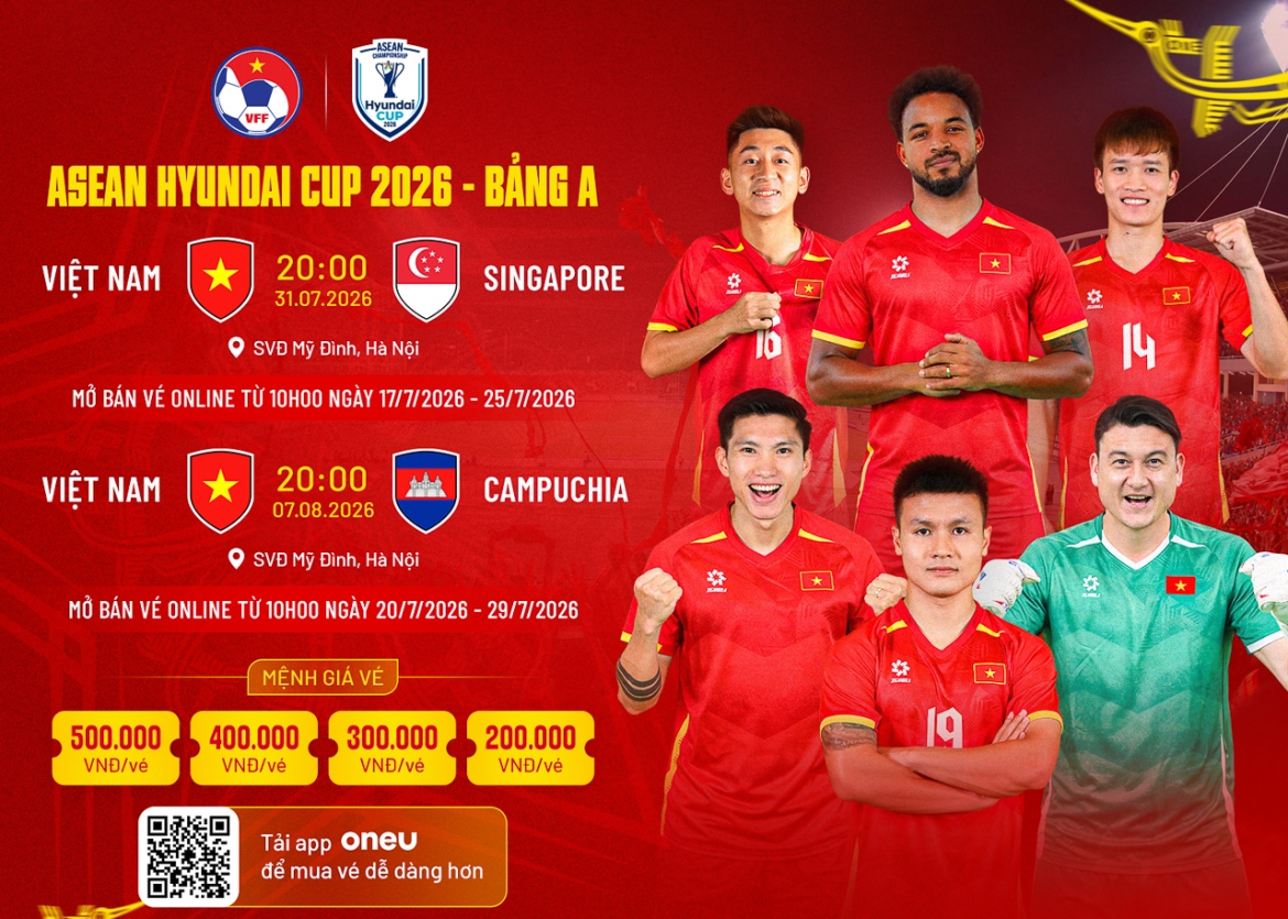 Người hâm mộ đã có thể mua vé hai trận đấu sân nhà của ĐT Việt Nam tại vòng bảng ASEAN Cup 2026.