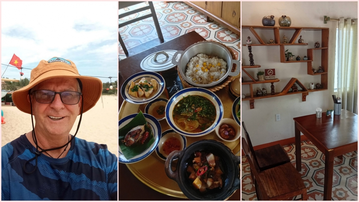 Vị khách nước ngoài chia sẻ trải nghiệm thú vị ở Làng Lò, cùng bữa ăn đáng nhớ tại một quán địa phương. Ảnh: Grant Wilson