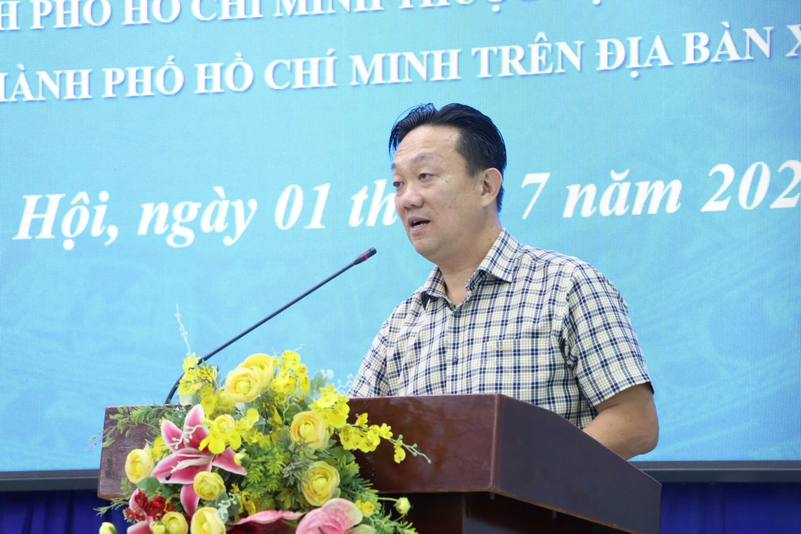 Ông Nguyễn Thanh Phong, Chủ tịch UBND xã Tân An Hội phát biểu tại hội nghị. Ảnh: AT
