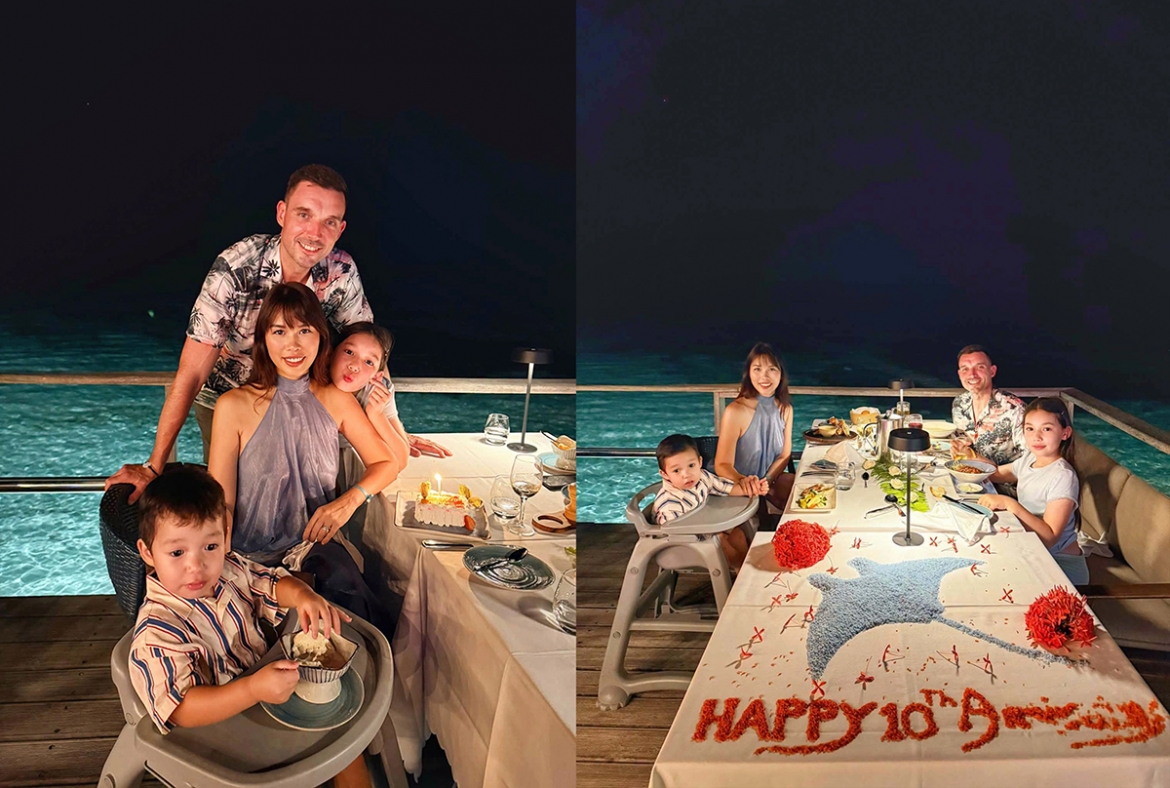 Sao Việt 28-7: Gia đình người mẫu Hà Anh ăn tối lãng mạn bên bờ biển Maldives.