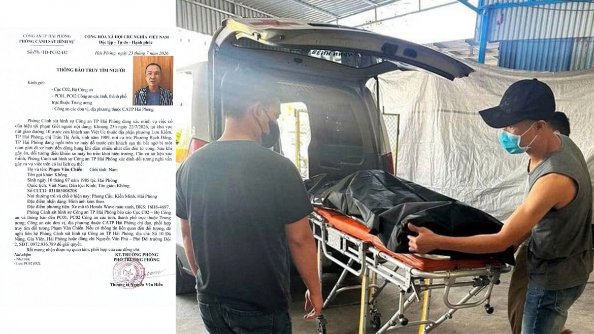 Công an TP Hải Phòng phát thông báo truy tìm nghi phạm liên quan vụ án mạng xảy ra tại phường Lưu Kiếm, TP Hải Phòng.