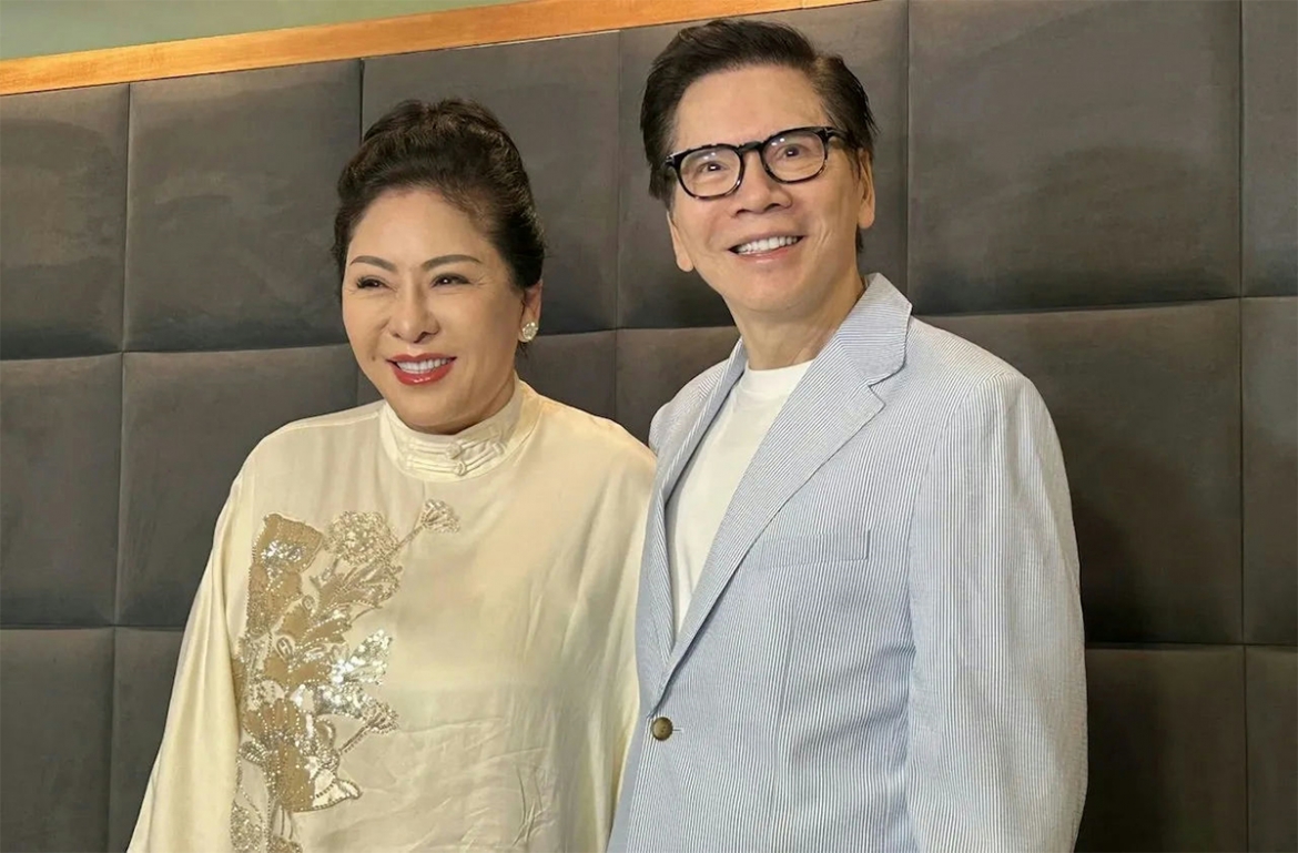 Hướng Hoa Cường và vợ Trần Lam. (Ảnh: Line Today)