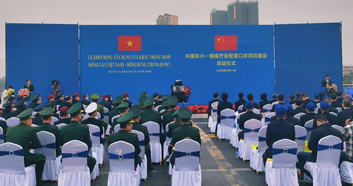 Lễ khởi động xây dựng cửa khẩu thông minh Móng Cái (Việt Nam) - Đông Hưng (Trung Quốc) hồi tháng 2/2026. Ảnh: CRI