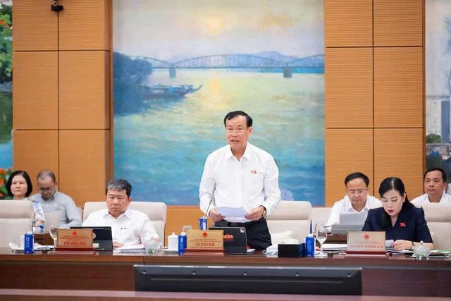 Chủ nhiệm Ủy ban Quốc phòng, An ninh và Đối ngoại Lê Tấn Tới báo cáo thẩm tra.