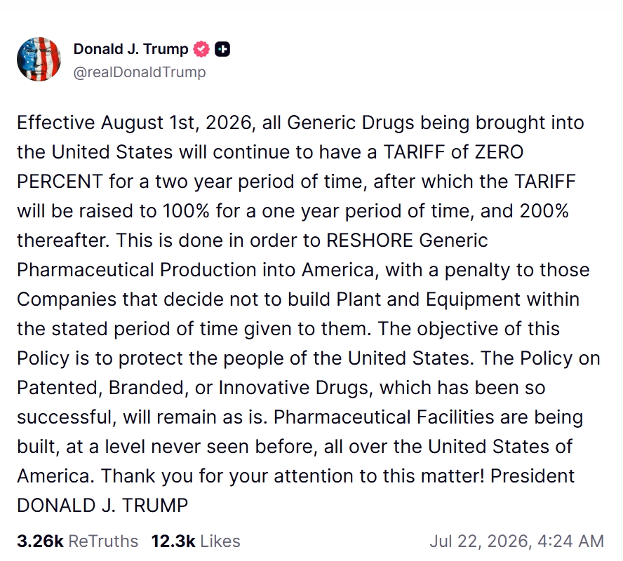 Ảnh chụp màn hình thông báo của Tổng thống Mỹ Donald Trump trên Truth Social