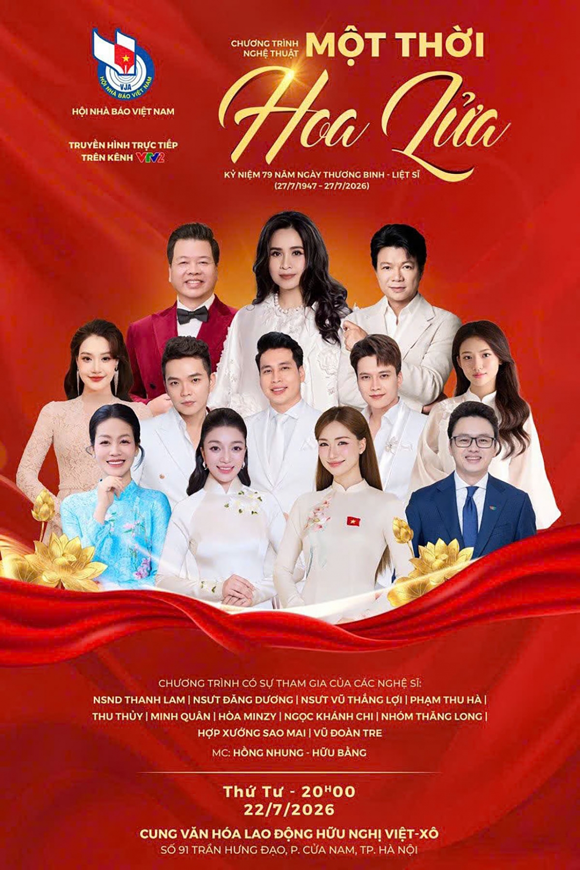 NSND Thanh Lam, NSƯT Đăng Dương cùng dàn nghệ sĩ tên tuổi biểu diễn trong chương trình nghệ thuật chính luận "Một thời hoa lửa". (Ảnh: BTC)