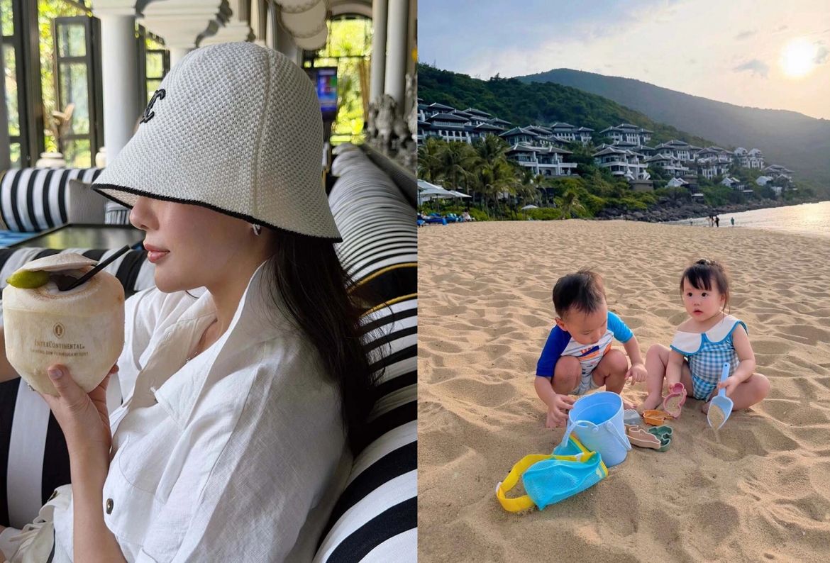 Sao Việt 23-7: Diễn viên Phương Oanh cùng cặp song sinh Jimmy - Jenny lưu trú ở một resort 5 sao khi công tác kết hợp nghỉ dưỡng tại Đà Nẵng. Phương Oanh cho biết hai bé càng lớn càng bám mẹ không rời nên cô thường thu xếp giải quyết hết các công việc trong lúc các bé đi học.