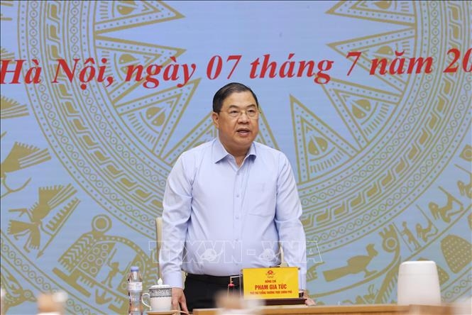 Phó Thủ tướng Thường trực Phạm Gia Túc, Trưởng Ban Chỉ đạo quốc gia chống buôn lậu, gian lận thương mại và hàng giả phát biểu chỉ đạo. Ảnh: Lâm Khánh/TTXVN