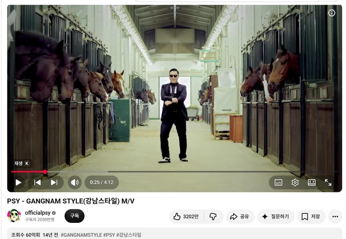 PSY trong MV "Gangnam Style", ca khúc đã trở thành hiện tượng toàn cầu kể từ khi phát hành năm 2012. (Ảnh chụp màn hình)