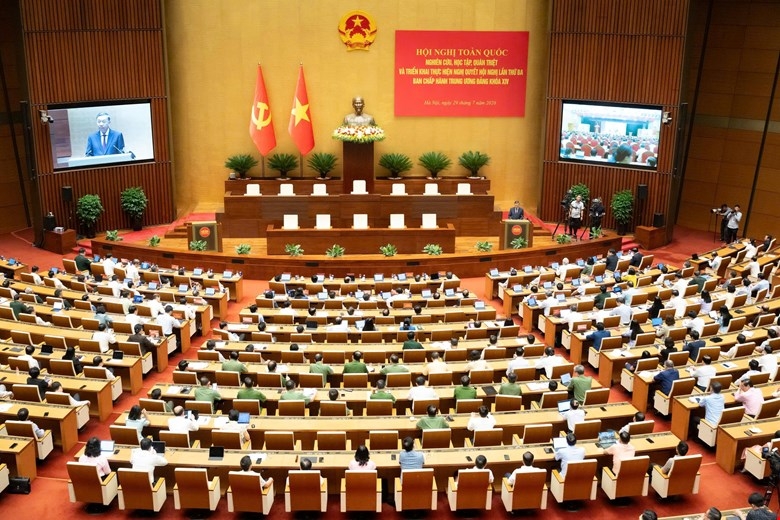 Hội nghị toàn quốc nghiên cứu, học tập, quán triệt và triển khai thực hiện các Nghị quyết, Kết luận, Quy định của Hội nghị Trung ương 3. (Ảnh: Quốc hội)