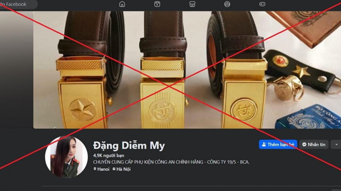 Tài khoản Facebook được Đ.T.T sử dụng để đăng tải hình ảnh, rao bán các sản phẩm giống quân trang, quân dụng của lực lượng CAND.