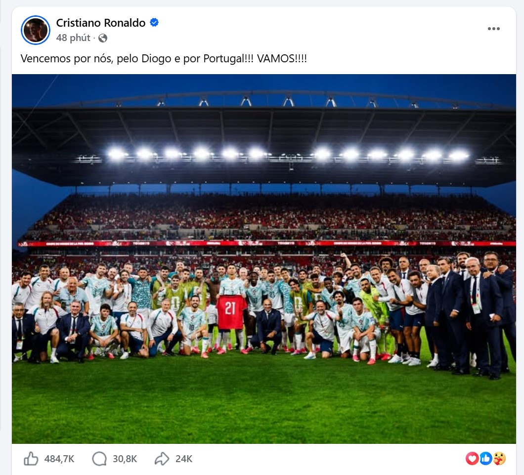 Chia sẻ trên trang Facebook cá nhân của Ronaldo. (Ảnh: Chụp màn hình). 