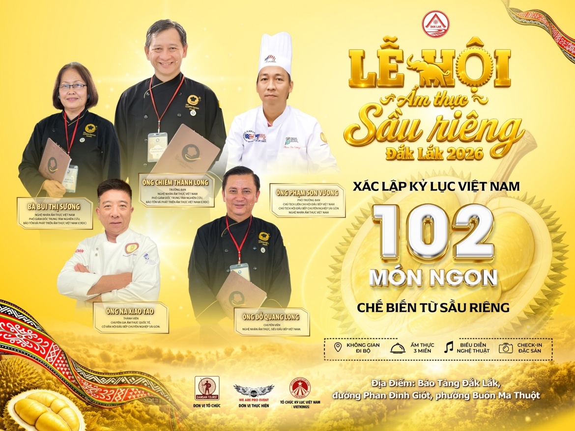 Lễ hội ẩm thực sầu riêng được tổ chức trong khuôn khổ Lễ hội Sầu riêng Đắk Lắk năm 2026