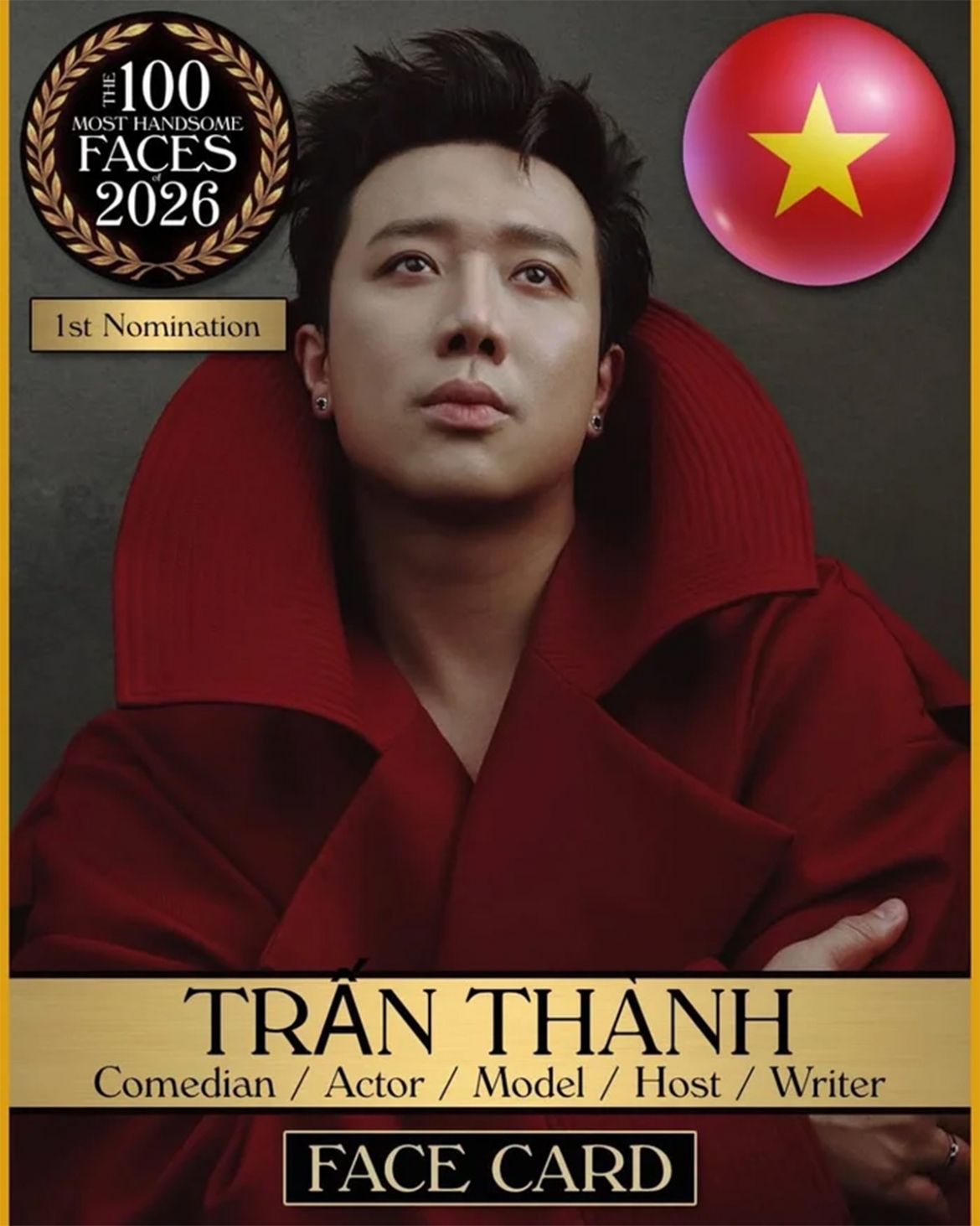 Trấn Thành được đề cử Top 100 gương mặt đẹp trai nhất thế giới 2026 do TC Candler công bố.