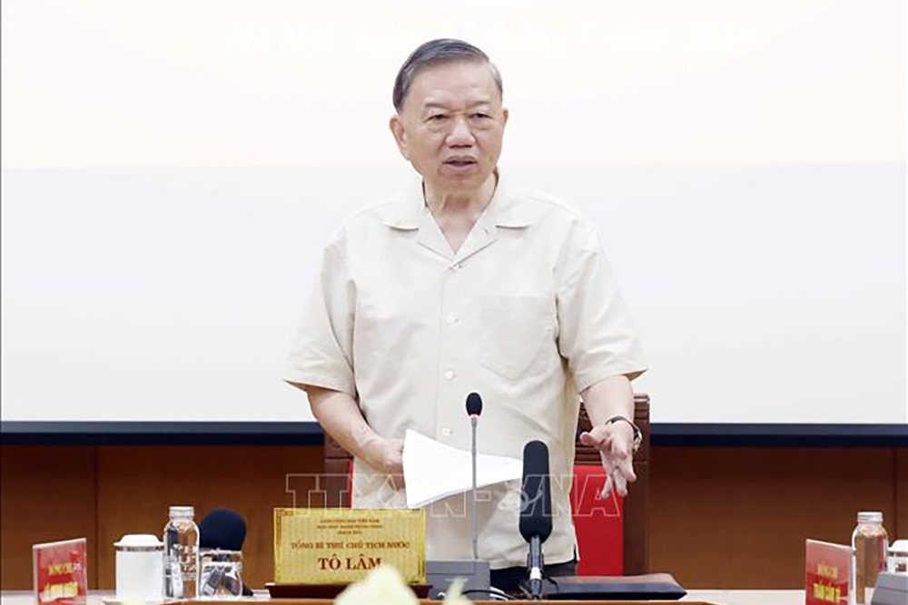 Tổng Bí thư, Chủ tịch nước Tô Lâm phát biểu chỉ đạo tại Phiên họp thứ hai Ban Chỉ đạo Trung ương về phát triển văn hóa Việt Nam. (Ảnh: Thống Nhất/TTXVN)