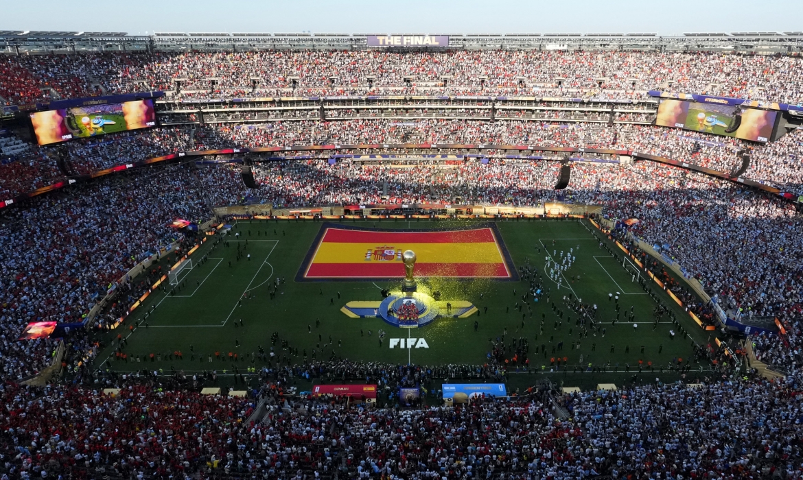 Khung cảnh sân vận động New York New Jersey khi Tây Ban Nha đăng quang chức vô địch World Cup 2026.