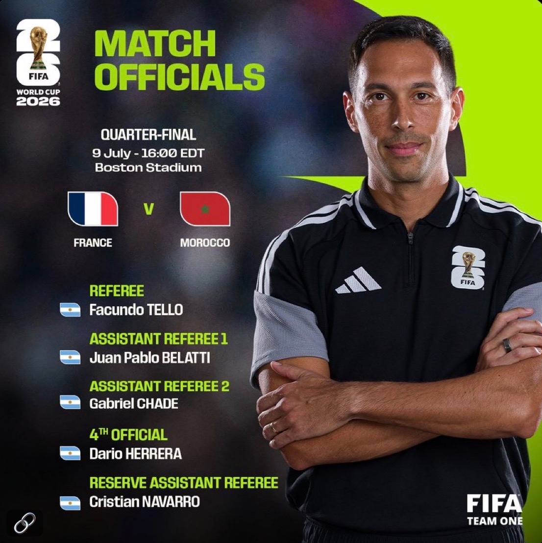 FIFA công bố tổ trọng tài điều hành trận tứ kết World Cup 2026 giữa Pháp vs Morocco. (Ảnh: FIFA)