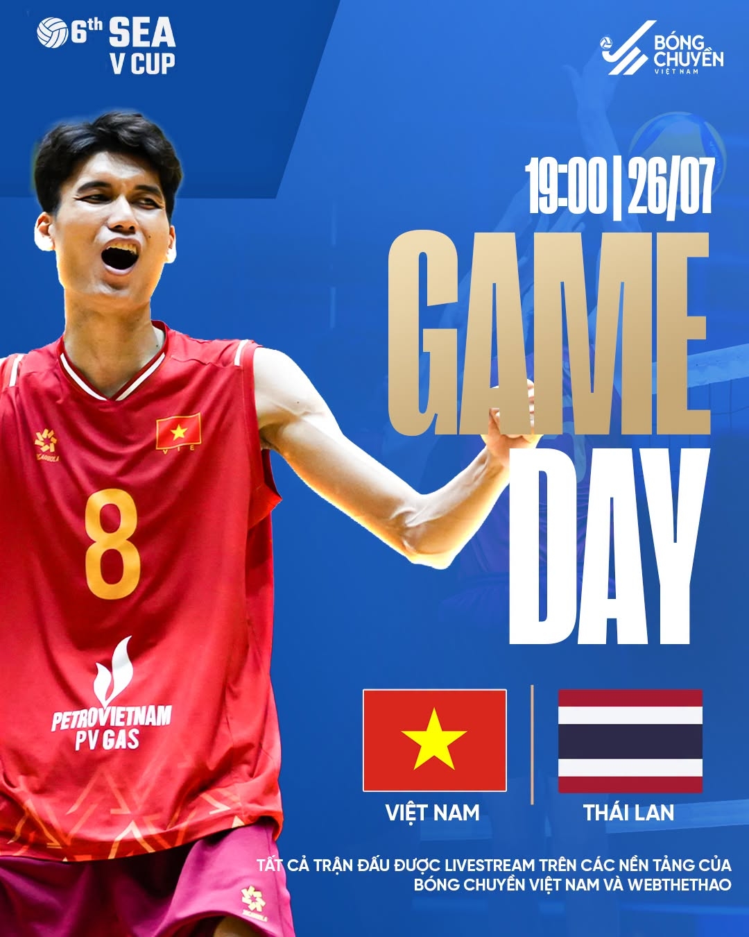 Trận đấu giữa Việt Nam vs Thái Lan diễn ra vào lúc 19h hôm nay 26/7 (Ảnh:Bóng chuyền Việt Nam).