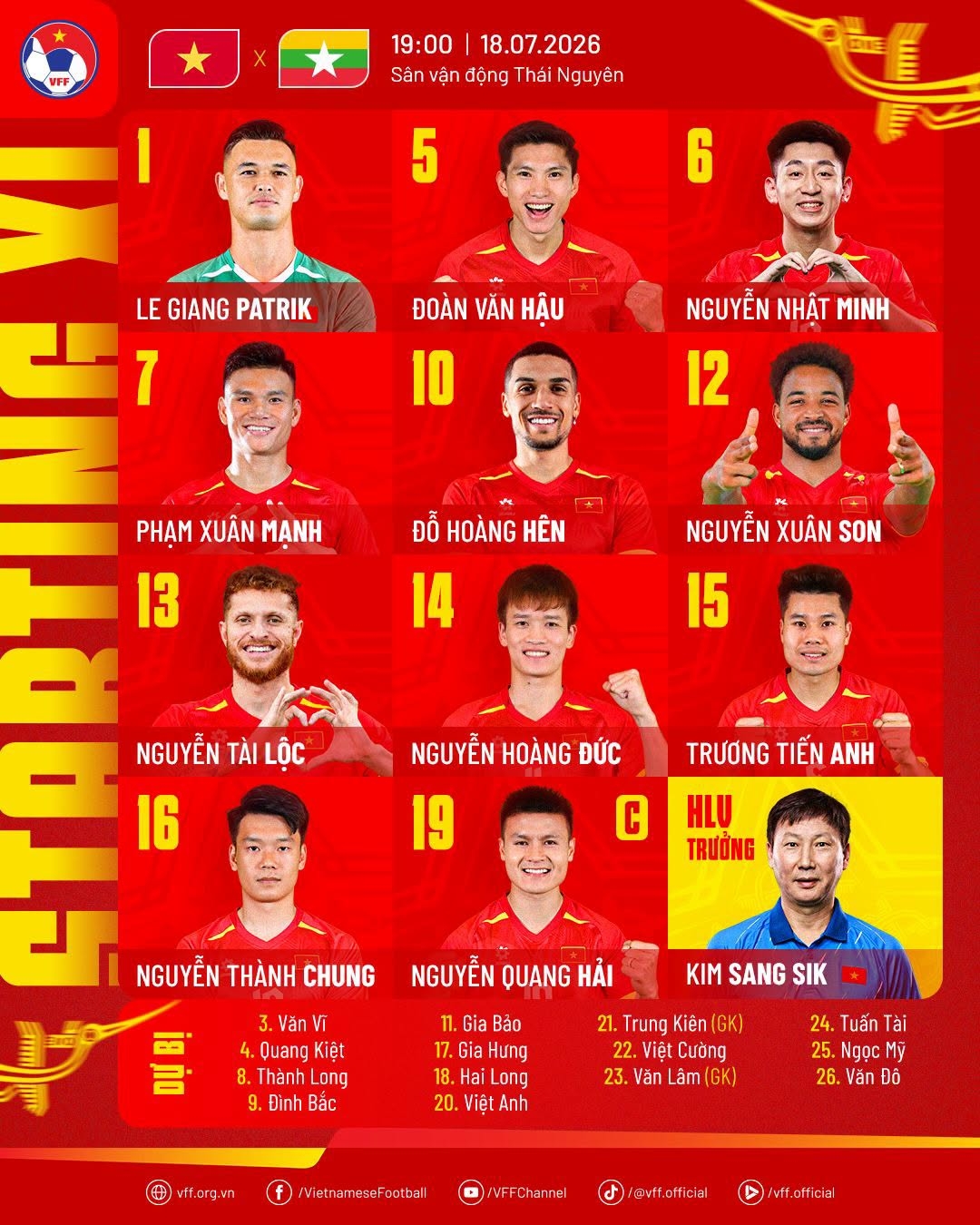 Đội hình ra sân.