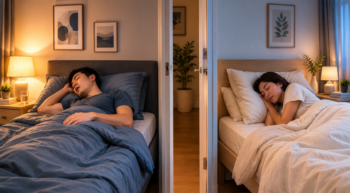 Ngủ riêng không phải là hết yêu mà là để ngủ ngon hơn, sống khỏe hơn và gắn kết hơn (ảnh minh họa ChatGPT)