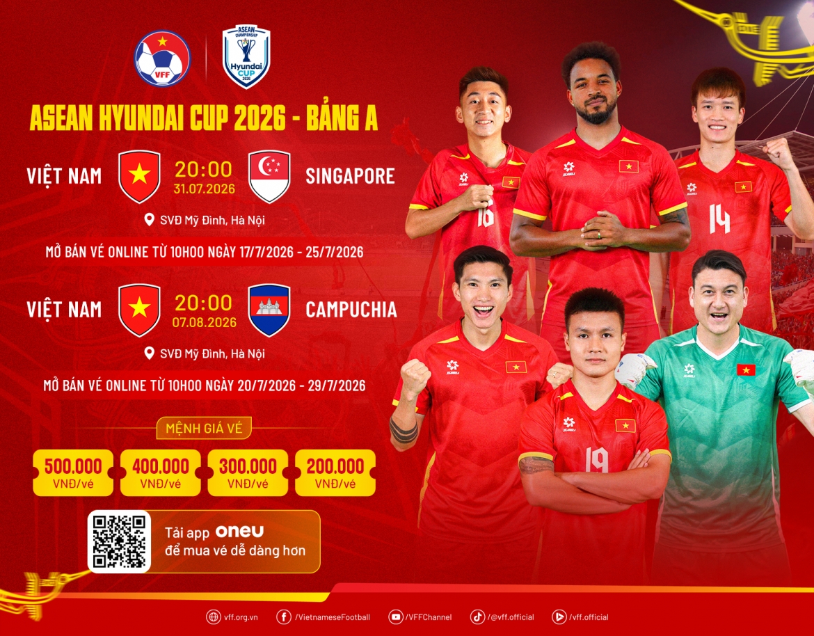 Thông báo kế hoạch bán vé các trận đấu sân nhà của ĐT Việt Nam tại vòng bảng giải bóng đá AFF ASEAN Cup 2026