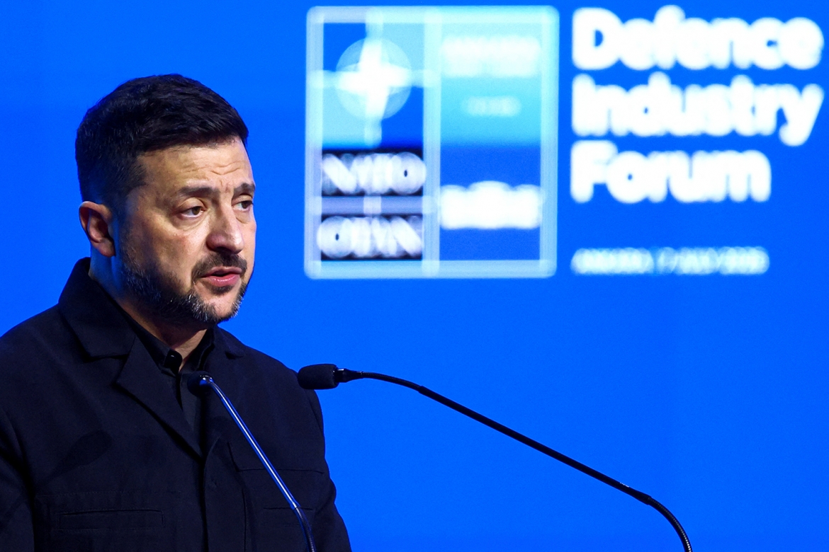 Tổng thống Ukraine Volodymyr Zelensky phát biểu tại Diễn đàn Công nghiệp Quốc phòng bên lề Hội nghị thượng đỉnh NATO ở Ankarra, Thổ Nhĩ Kỳ, ngày 7/7/2026. Ảnh: Reuters