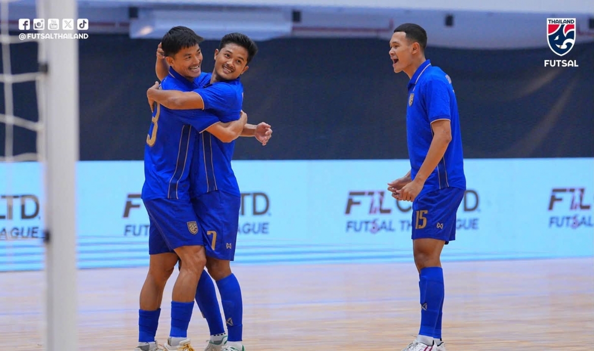 Niềm vui của các cầu thủ ĐT Futsal Thái Lan. (Ảnh: FAT)
