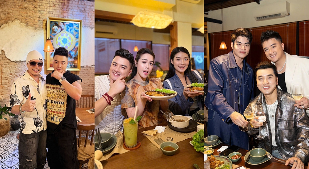 Dàn nghệ sĩ thăm nhà hàng chay của Cao Thái Sơn.