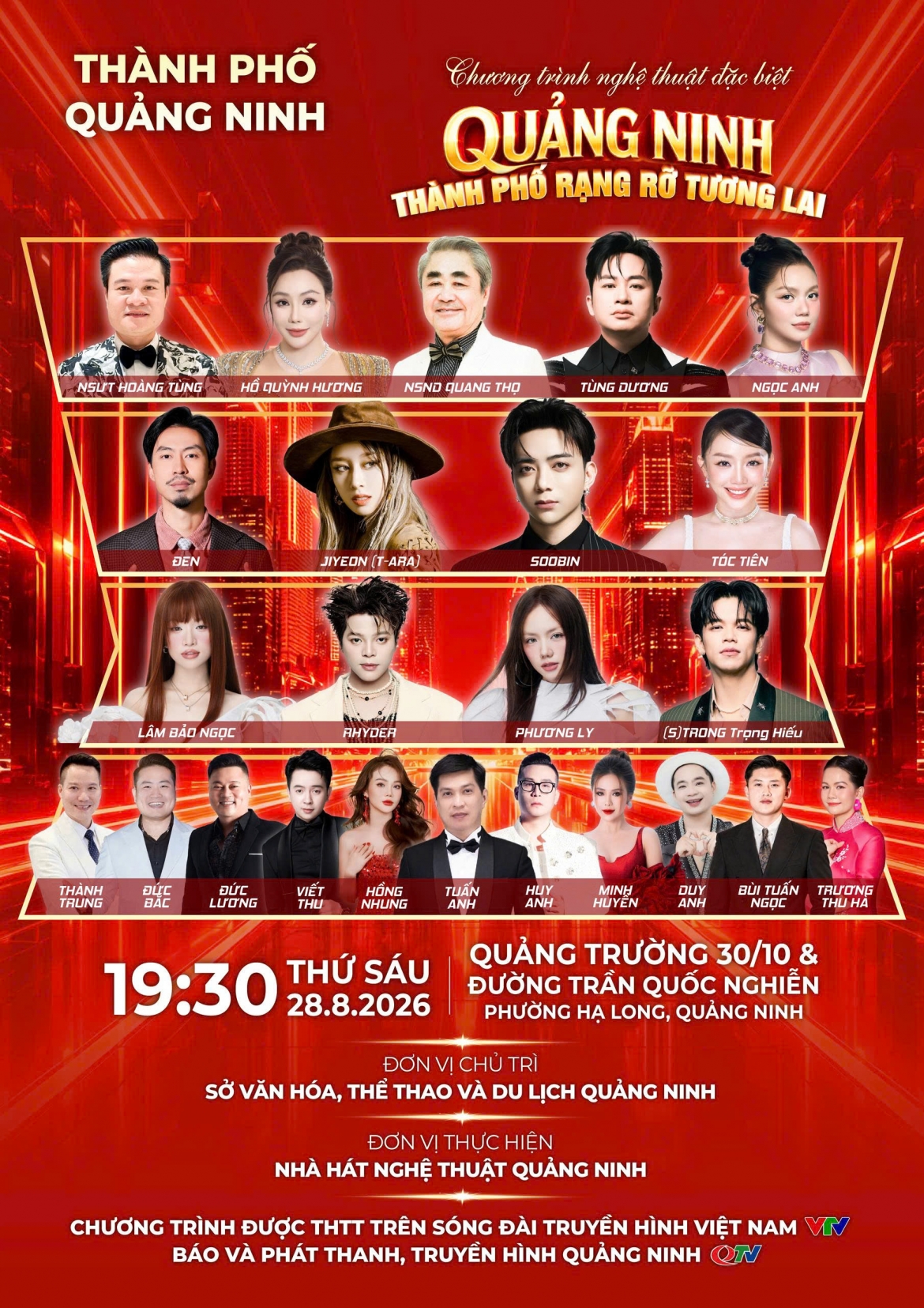 Chương trình nghệ thuật dự kiến 120 phút, được truyền hình trực tiếp trên sóng và các nền tảng số, đồng thời phát trên hệ thống màn hình Led các địa phương trong tỉnh để người dân cùng theo dõi.
