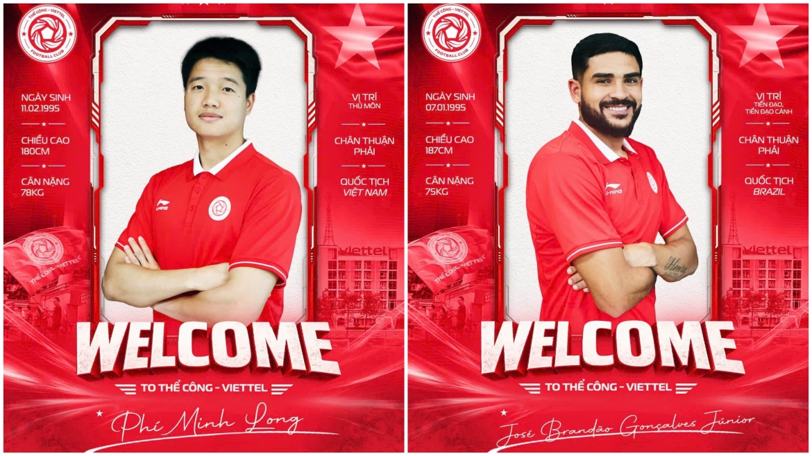 CLB Thể Công Viettel chiêu mộ hai tân binh đáng chú ý gồm thủ môn Phí Minh Long và tiền đạo ngoại binh José Brandão Gonçalves Júnior.