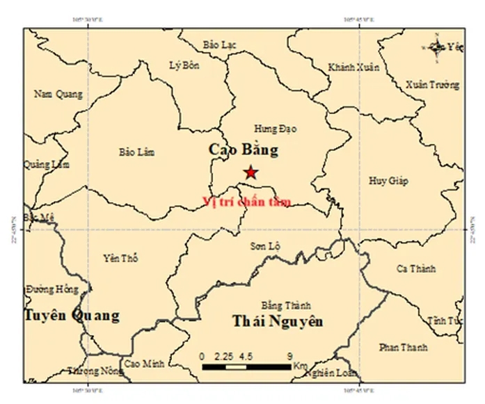 Vị trí trận động đất. (Ảnh: Viện Các Khoa học Trái đất)