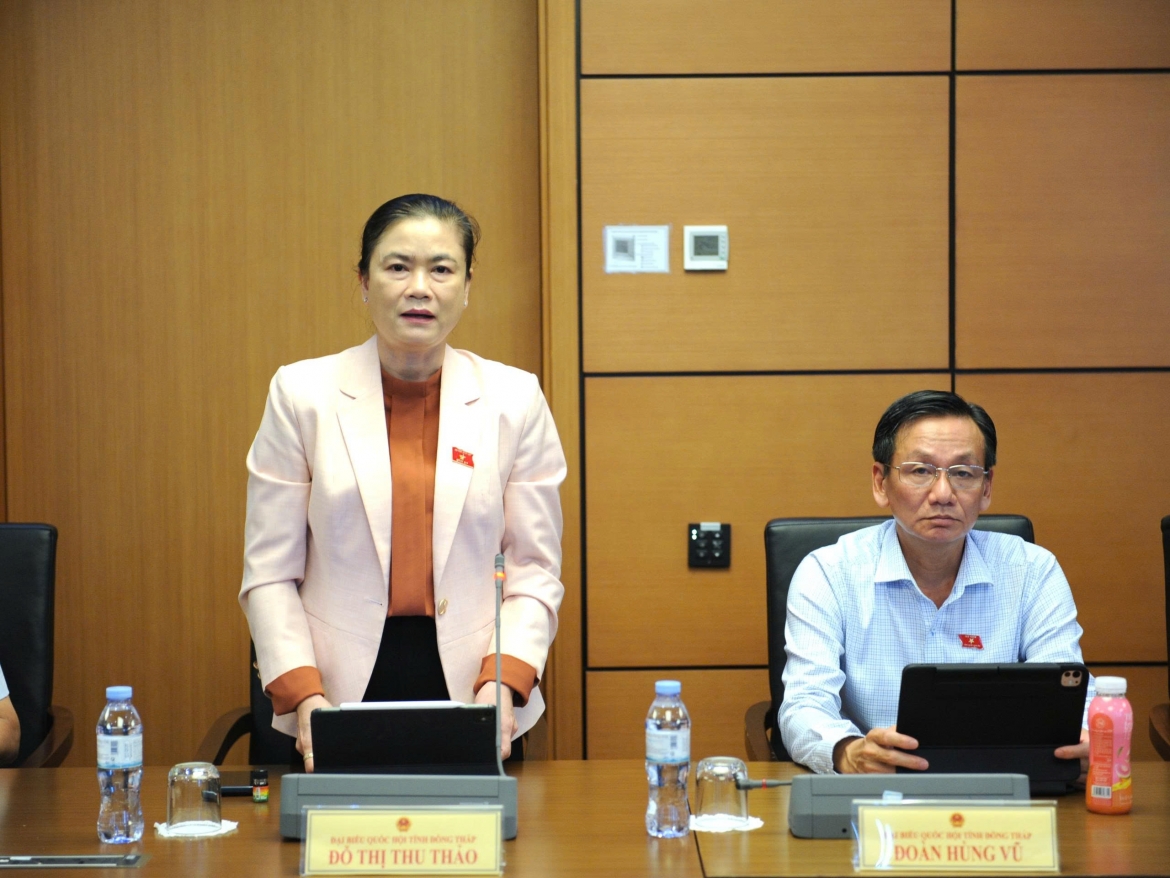 Đại biểu Đỗ Thị Thu Thảo đoàn ĐBQH tỉnh Đồng Tháp phát biểu tại tổ