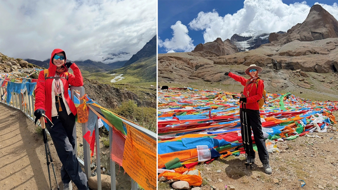 Hoa hậu Jennifer Phạm dành 2,5 ngày để đi bộ 52 km quanh núi thiêng Kailash khi hành hương Tây Tạng.