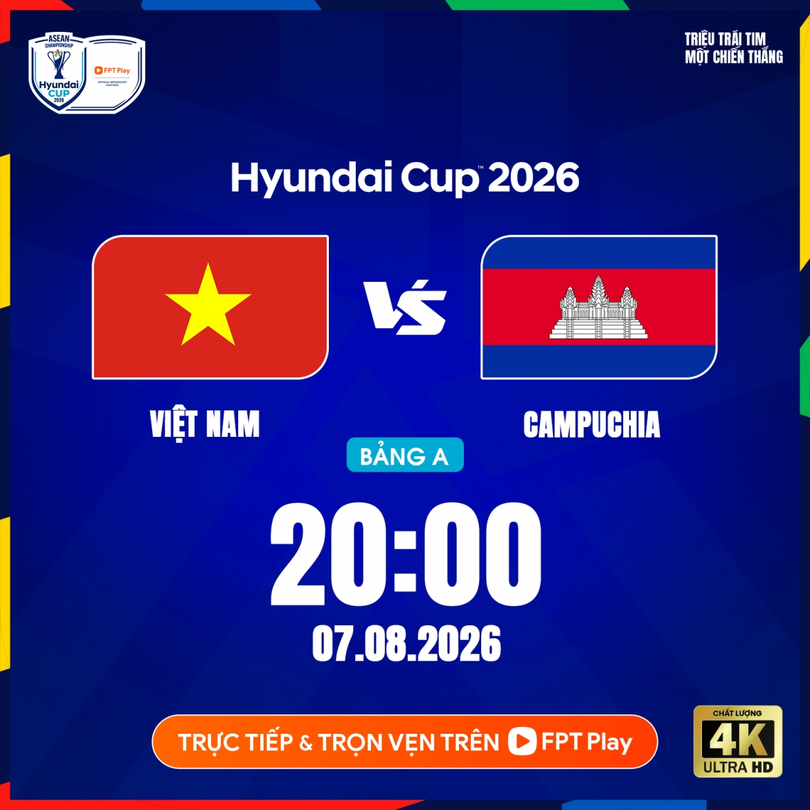 Việt Nam đối đầu Campuchia vào lúc 20h ngày 7/8.