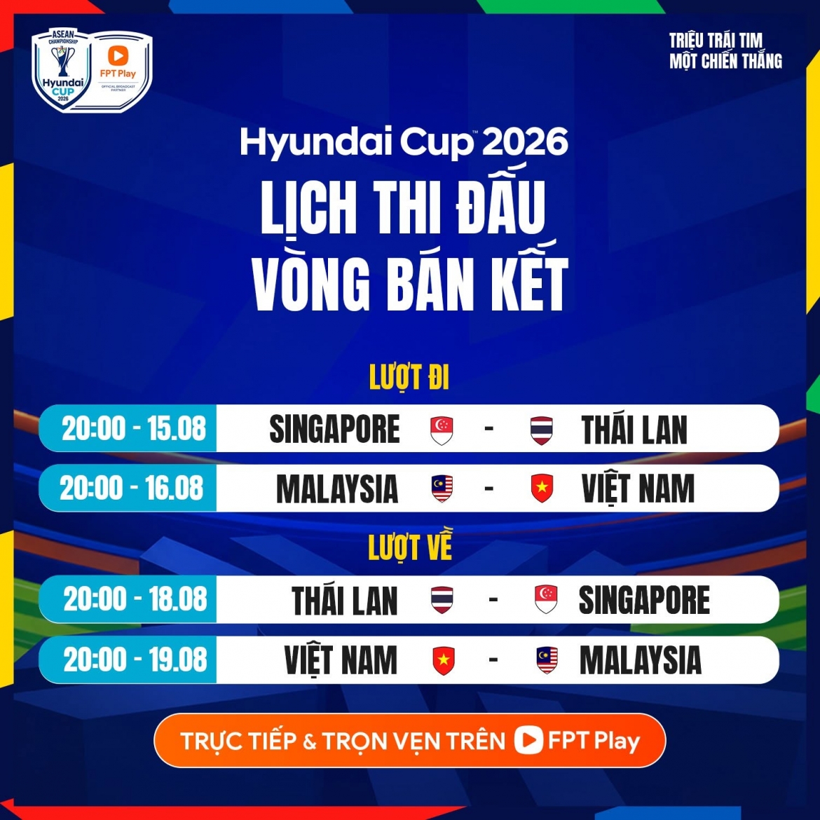 Lịch thi đấu bán kết ASEAN Cup 2026.