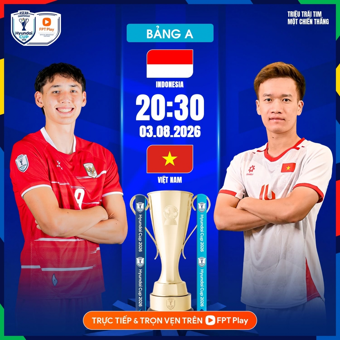 Trận đấu giữa ĐT Việt Nam vs ĐT Indonesia diễn ra lúc 20h30 ngày 3/8.