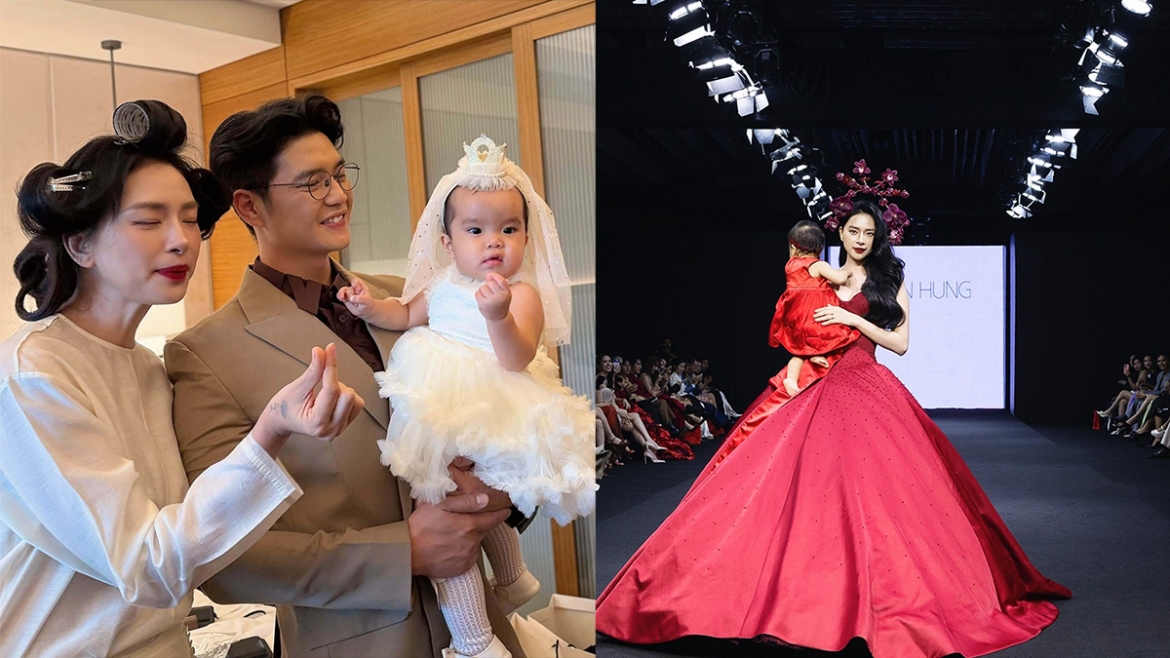 Huy Trần đi xem Ngô Thanh Vân lần đầu bế con catwalk.
