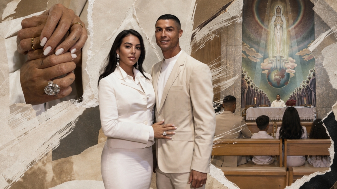 Cristiano Ronaldo và Georgina Rodríguez trong ngày chính thức trở thành vợ chồng sau 10 năm bên nhau. (Ảnh: Vogue)