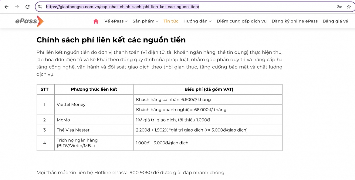 Công ty Cổ phần Giao thông số Việt Nam (ePass) cho biết, đơn vị không thu khoản tiền phí này mà do đơn vị quản lý ví điện tử thu phí.