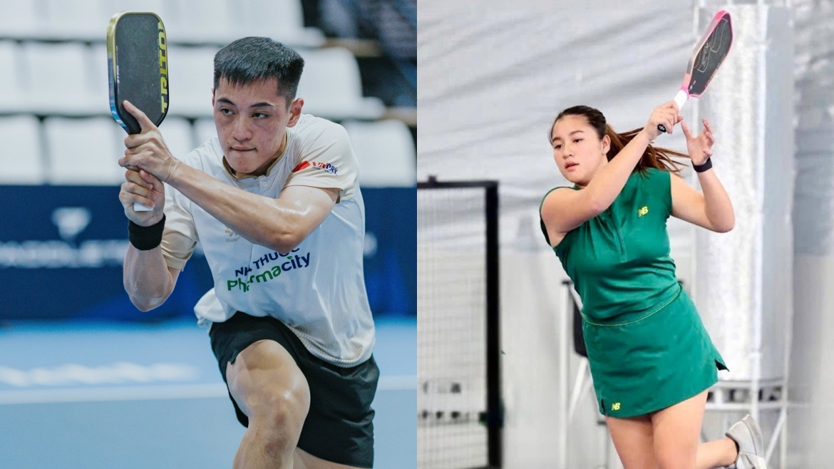 Tay vợt Trương Vinh Hiển và tay vợt Sophia Huỳnh Trần. (Ảnh: FBNV)