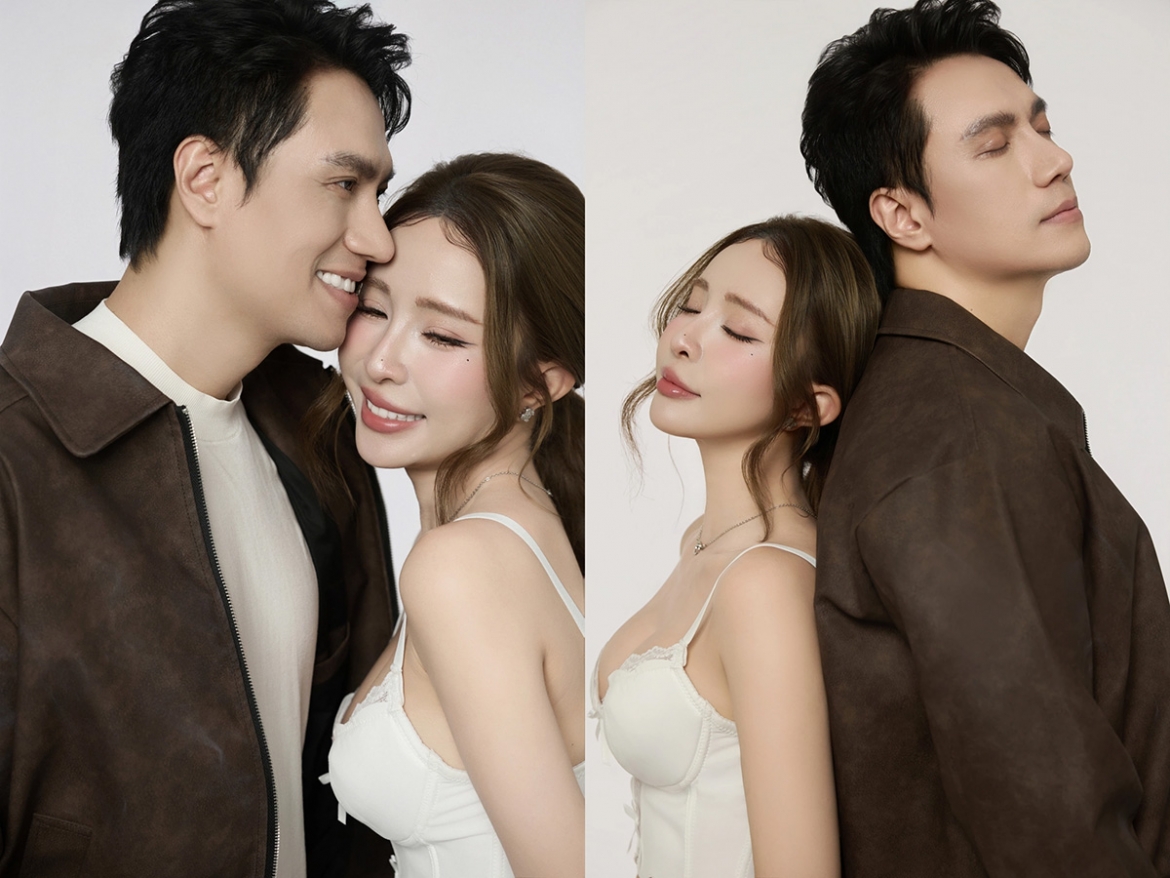 Diễn viên Việt Anh không ngừng hôn bạn gái, diễn viên Quỳnh Nga ở hậu trường thực hiện bộ ảnh kỷ niệm tại studio.